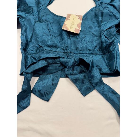 NEW Band of the Free Camille Floral Satin Crossover Crop Top Size S Teal NWT - Picture 6 of 12